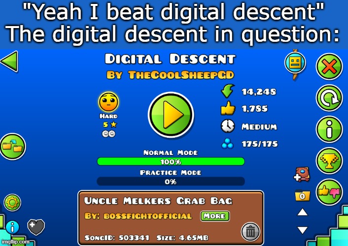 "Yeah I beat digital descent"
The digital descent in question: | made w/ Imgflip meme maker