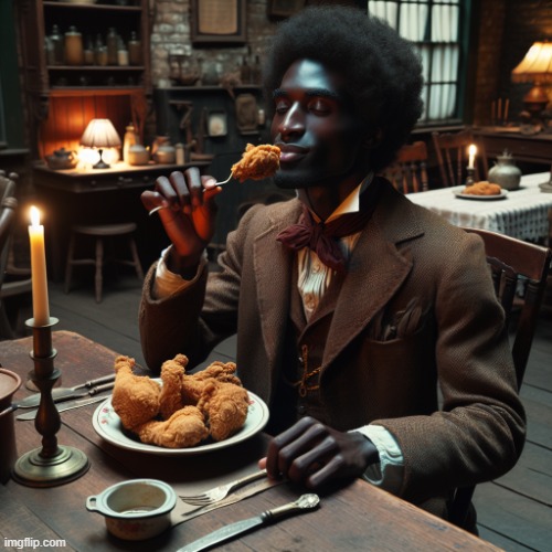 image tagged in black person eating fried chicken | made w/ Imgflip meme maker