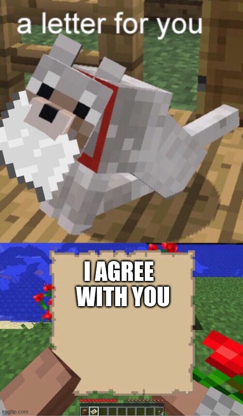 Minecraft Mail | I AGREE
  WITH YOU | image tagged in minecraft mail | made w/ Imgflip meme maker