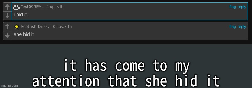 she hid it i think | it has come to my attention that she hid it | made w/ Imgflip meme maker