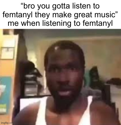 “bro you gotta listen to femtanyl they make great music” me when listening to femtanyl | made w/ Imgflip meme maker