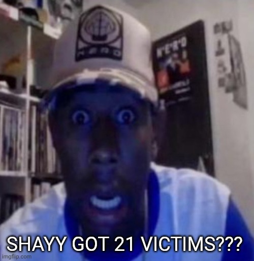 ??? BURN IN HELL BRO | SHAYY GOT 21 VICTIMS??? | image tagged in tyler the creator | made w/ Imgflip meme maker