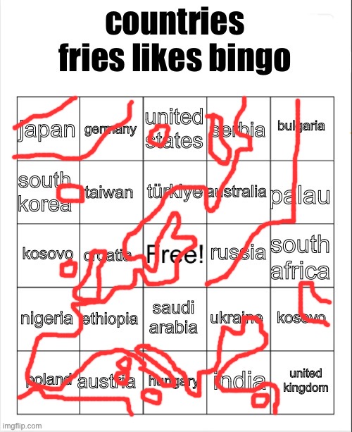 countries fries likes bingo | image tagged in countries fries likes bingo | made w/ Imgflip meme maker