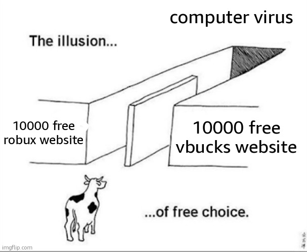 Illusion of free choice | computer virus 10000 free robux website 10000 free vbucks website | image tagged in illusion of free choice | made w/ Imgflip meme maker