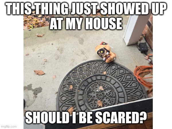 ? | THIS THING JUST SHOWED UP
AT MY HOUSE; SHOULD I BE SCARED? | made w/ Imgflip meme maker