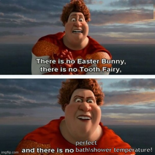 WHY DOES IT JUST NOT EXIST | perfect bath\shower temperature! | image tagged in tighten megamind there is no easter bunny | made w/ Imgflip meme maker