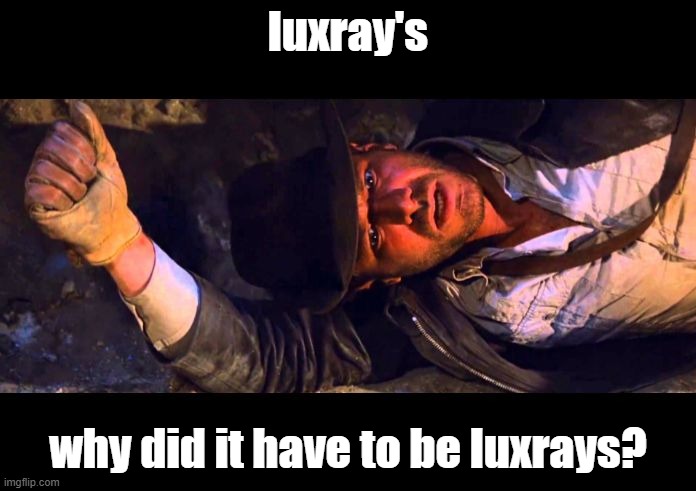 Indiana Jones Why'd It Have to be Snakes | luxray's; why did it have to be luxrays? | image tagged in indiana jones why'd it have to be snakes,pokemon,luxury,indiana jones | made w/ Imgflip meme maker