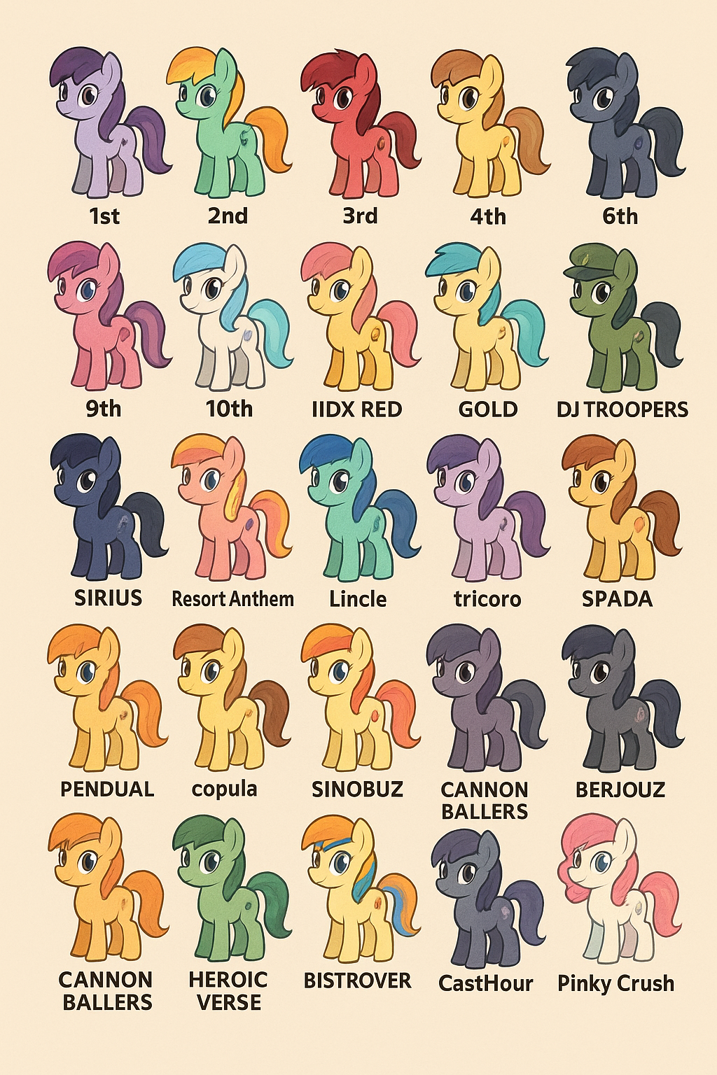 The IIDX games as ponies (AI) Blank Meme Template