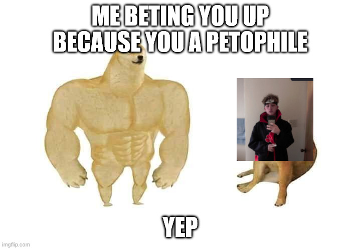 Weierdo... | ME BETING YOU UP BECAUSE YOU A PETOPHILE; YEP | image tagged in doge then and now | made w/ Imgflip meme maker