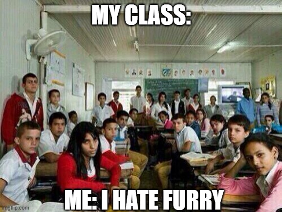 Class looking at you | MY CLASS: ME: I HATE FURRY | image tagged in class looking at you | made w/ Imgflip meme maker