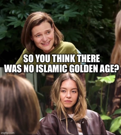 No… | SO YOU THINK THERE WAS NO ISLAMIC GOLDEN AGE? | image tagged in gq sydney sweeney,historical meme,history,islam,islamophobia,muslim | made w/ Imgflip meme maker