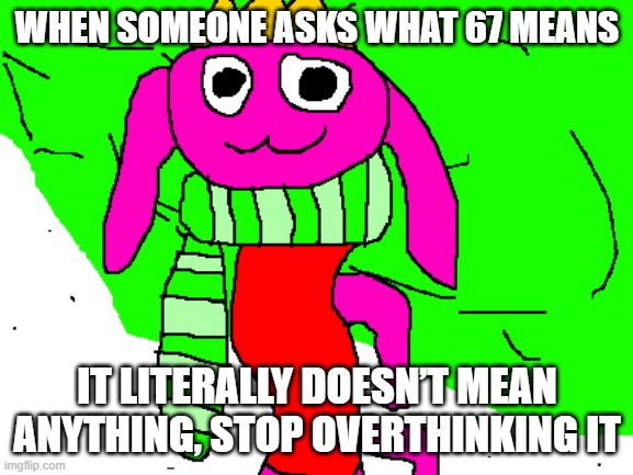 tulip | WHEN SOMEONE ASKS WHAT 67 MEANS; IT LITERALLY DOESN’T MEAN ANYTHING, STOP OVERTHINKING IT | image tagged in funny | made w/ Imgflip meme maker