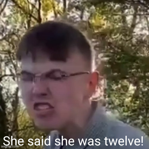 She said she was 12 | She said she was twelve! | image tagged in she said she was 12 | made w/ Imgflip meme maker