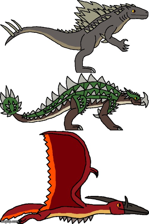 Godzilla (PaleoGoji) final redesign + 2 kaiju/superfauna redesigns.mp3 | image tagged in godzilla,rodan,anguirus | made w/ Imgflip meme maker