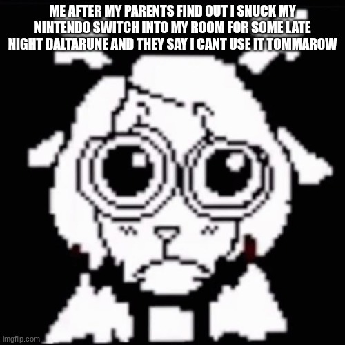 waaaaaa | ME AFTER MY PARENTS FIND OUT I SNUCK MY NINTENDO SWITCH INTO MY ROOM FOR SOME LATE NIGHT DALTARUNE AND THEY SAY I CANT USE IT TOMMAROW | image tagged in sad noelle | made w/ Imgflip meme maker