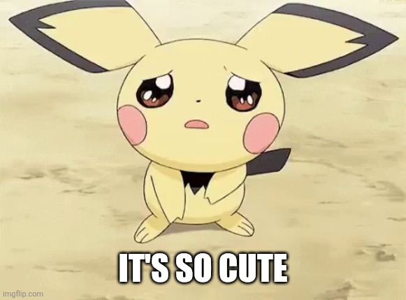 Sad pichu | IT'S SO CUTE | image tagged in sad pichu | made w/ Imgflip meme maker