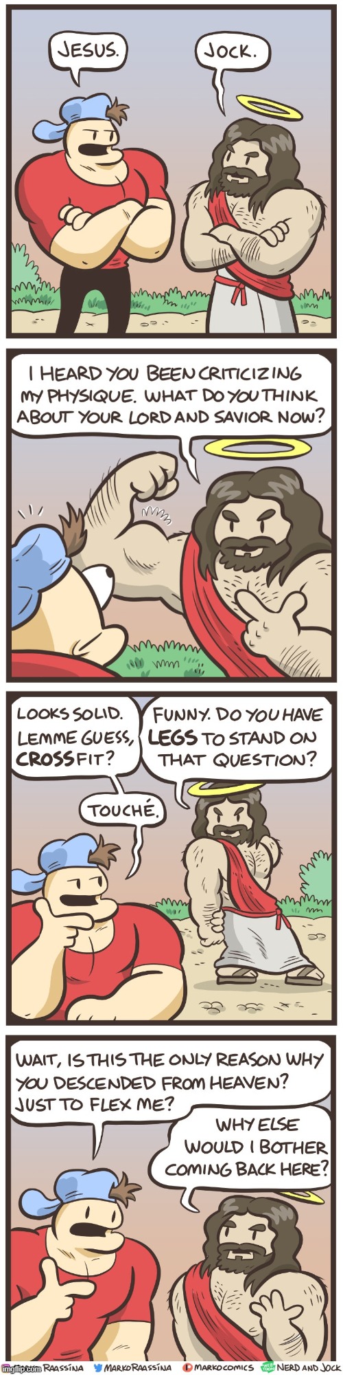 image tagged in jock,jesus,jesus christ,muscles,argument,arguing | made w/ Imgflip meme maker