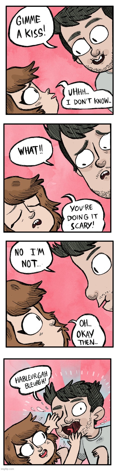 image tagged in kiss,kissing,scary,drool,drooling,haha | made w/ Imgflip meme maker