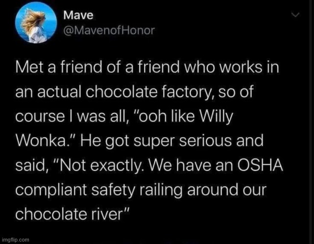 image tagged in chocolate,factory,charlie and the chocolate factory,willy wonka,osha,compliant | made w/ Imgflip meme maker
