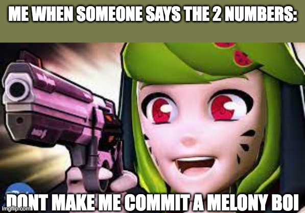 those numbers suck they not panny no more | ME WHEN SOMEONE SAYS THE 2 NUMBERS:; DONT MAKE ME COMMIT A MELONY BOI | image tagged in melony felony,67,haters gonna hate | made w/ Imgflip meme maker