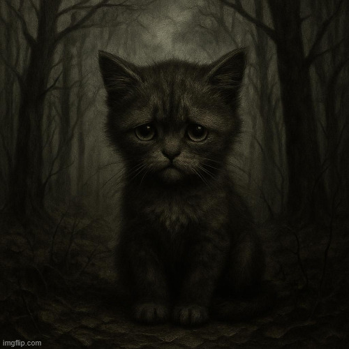 sad kitten in the woods Blank Meme Template