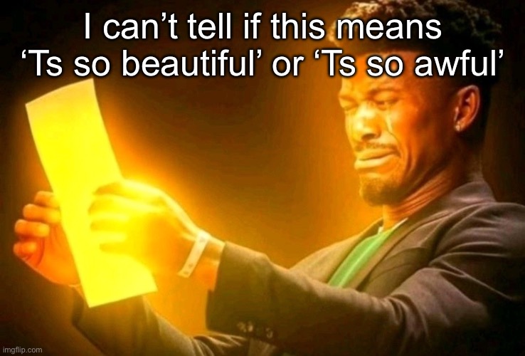 jimmy butler cringe | I can’t tell if this means ‘Ts so beautiful’ or ‘Ts so awful’ | image tagged in jimmy butler cringe | made w/ Imgflip meme maker