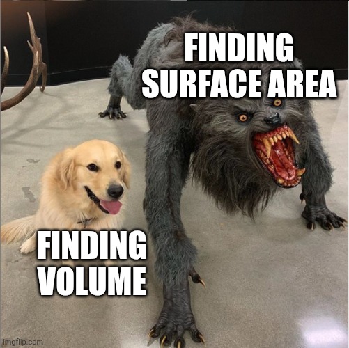 Can surface area just not be hard | FINDING SURFACE AREA; FINDING VOLUME | image tagged in dog vs werewolf | made w/ Imgflip meme maker