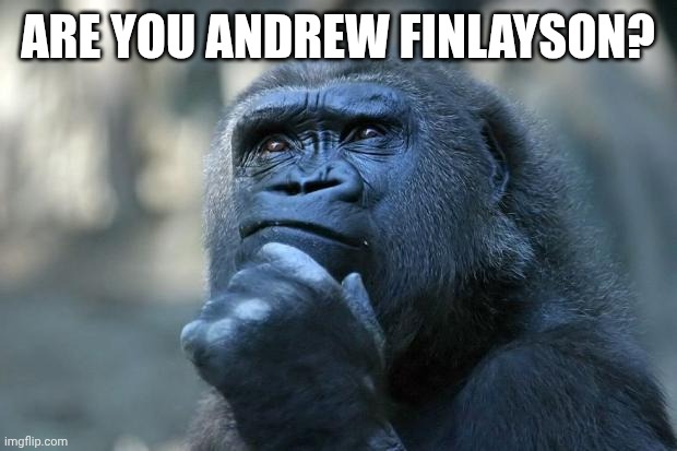 Deep Thoughts | ARE YOU ANDREW FINLAYSON? | image tagged in deep thoughts | made w/ Imgflip meme maker