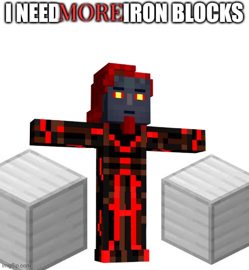 T posing Romeo the admin from mcsm | MORE; I NEED               IRON BLOCKS | image tagged in t posing romeo the admin from mcsm | made w/ Imgflip meme maker