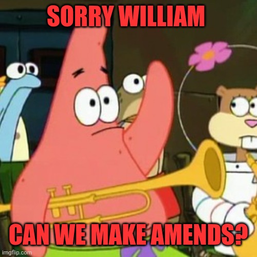 No Patrick Meme | SORRY WILLIAM CAN WE MAKE AMENDS? | image tagged in memes,no patrick | made w/ Imgflip meme maker