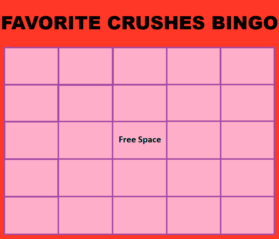 Favorite Crushes Bingo Blank Meme Template