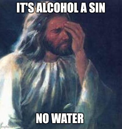 jesus facepalm | IT'S ALCOHOL A SIN NO WATER | image tagged in jesus facepalm | made w/ Imgflip meme maker