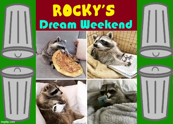 After a hard week foraging sophisticated raccoons like to chill | image tagged in vince vance,chilling,raccoons,garbage cans,rocky raccoon,funny animal meme | made w/ Imgflip meme maker