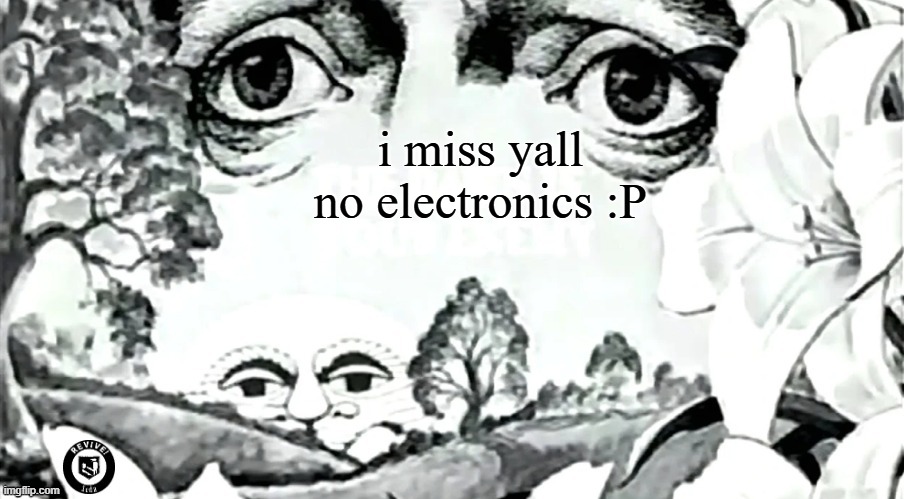 the dawn is your enemy (quick revive logo added) | i miss yall
no electronics :P | image tagged in the dawn is your enemy quick revive logo added | made w/ Imgflip meme maker