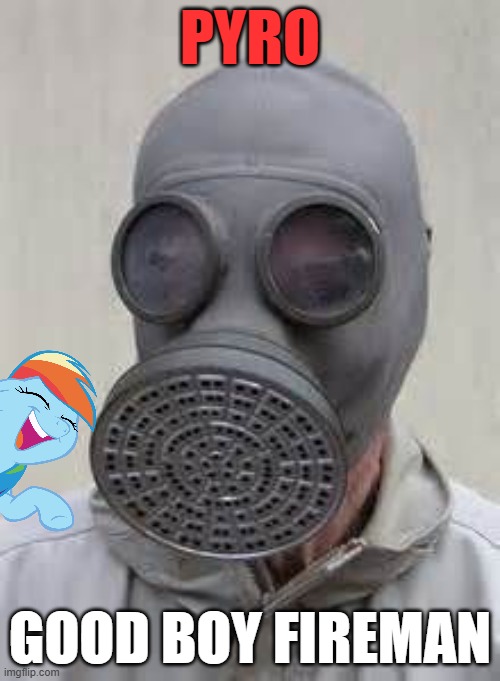 Gas mask | PYRO; GOOD BOY FIREMAN | image tagged in gas mask | made w/ Imgflip meme maker
