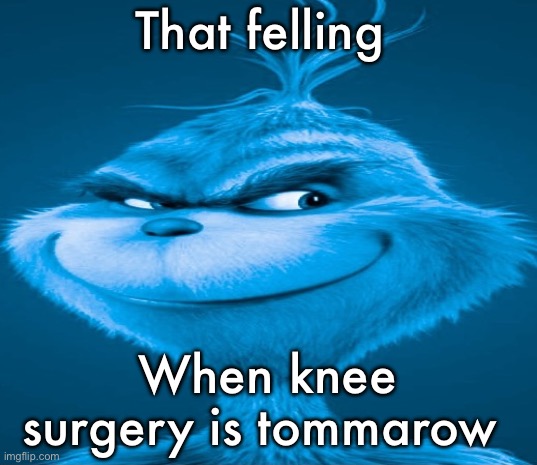 Blue Grinch | That felling; When knee surgery is tommarow | image tagged in blue grinch | made w/ Imgflip meme maker