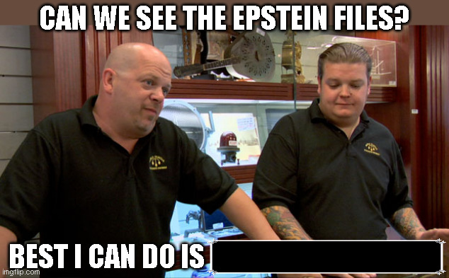 Pawn Stars Best I Can Do | CAN WE SEE THE EPSTEIN FILES? BEST I CAN DO IS | image tagged in pawn stars best i can do,epstein,epstein files | made w/ Imgflip meme maker