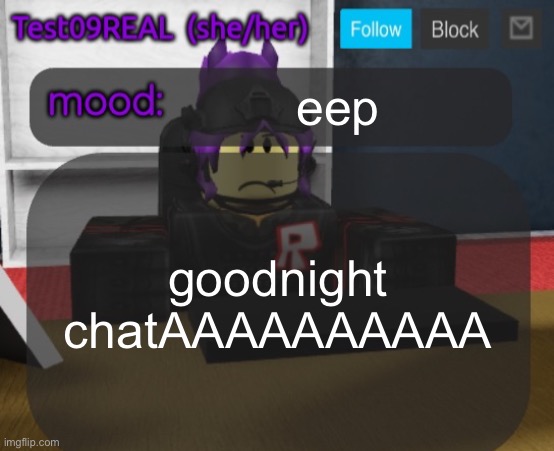 Test09 Jane Doe temp v2 | eep; goodnight chatAAAAAAAAAA | image tagged in test09 jane doe temp v2 | made w/ Imgflip meme maker