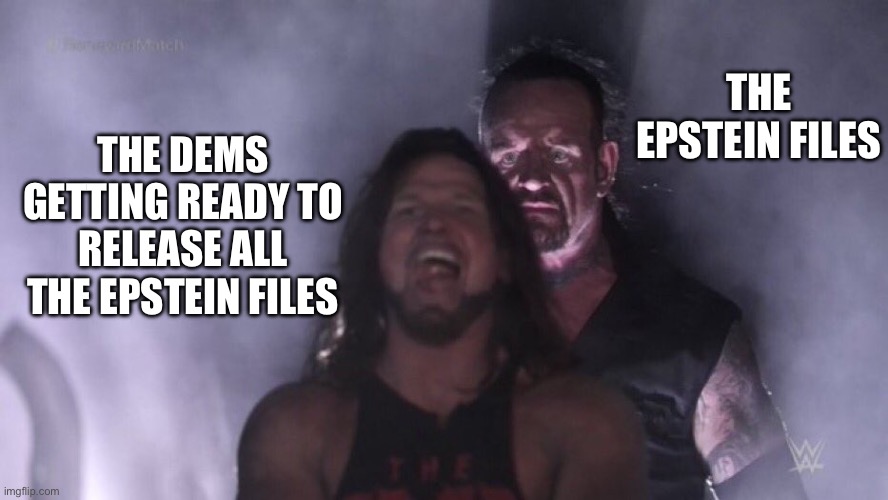 AJ Styles & Undertaker | THE EPSTEIN FILES; THE DEMS GETTING READY TO RELEASE ALL THE EPSTEIN FILES | image tagged in aj styles undertaker | made w/ Imgflip meme maker