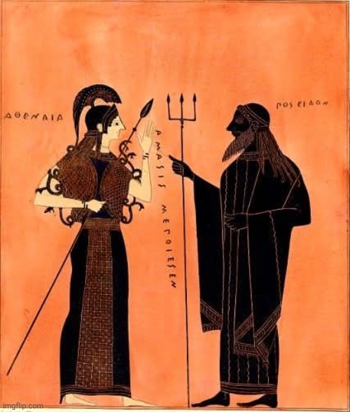 Athena and her father Zeus. | image tagged in greek mythology,hellenism,hellenic polytheism | made w/ Imgflip meme maker