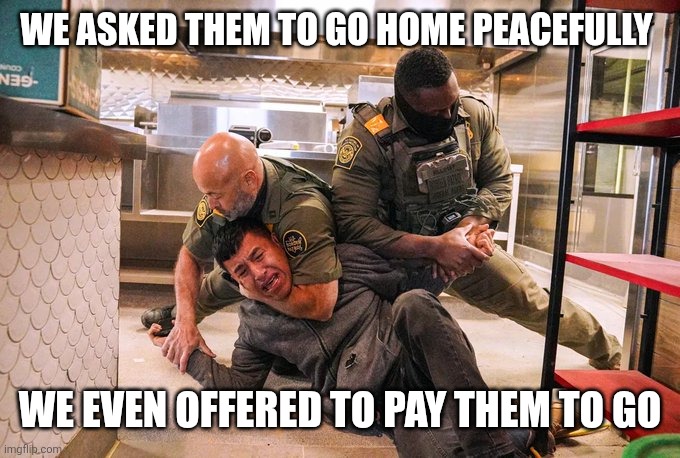 Shoulda left before | WE ASKED THEM TO GO HOME PEACEFULLY; WE EVEN OFFERED TO PAY THEM TO GO | image tagged in comics | made w/ Imgflip meme maker