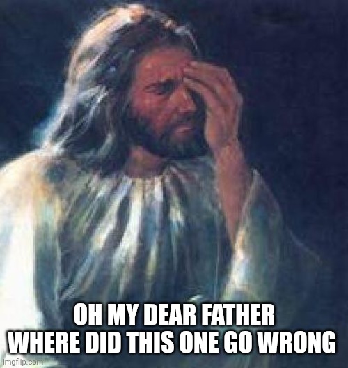 jesus facepalm | OH MY DEAR FATHER WHERE DID THIS ONE GO WRONG | image tagged in jesus facepalm | made w/ Imgflip meme maker
