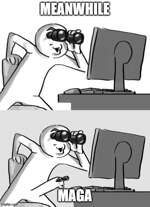 MEANWHILE MAGA | image tagged in binoculars computer | made w/ Imgflip meme maker