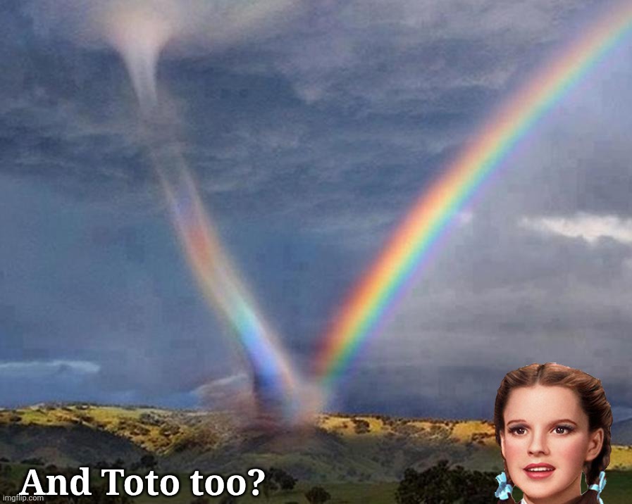 Kansas | And Toto too? | image tagged in kansas tornado vs rainbow,kansas | made w/ Imgflip meme maker