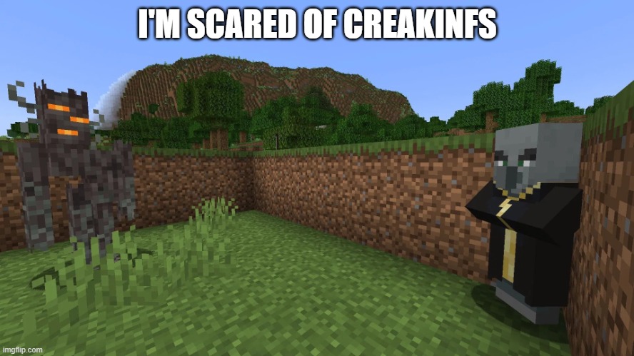 Evoker Running Away From Creaking | I'M SCARED OF CREAKINFS | image tagged in evoker running away from creaking | made w/ Imgflip meme maker