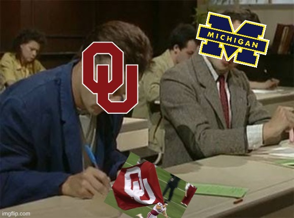 Michigan flag plant meme | image tagged in mr bean copying,ohio state buckeyes,oklahoma,michigan football,nfl memes,college football | made w/ Imgflip meme maker