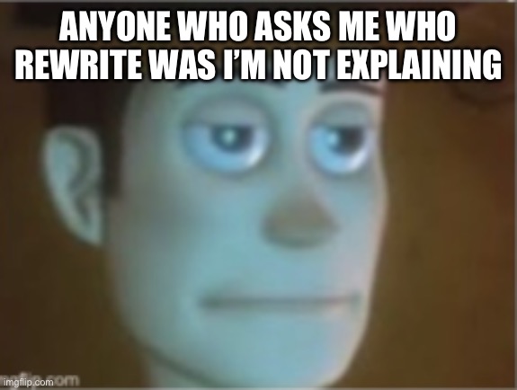 Woody Dissappinted Stare | ANYONE WHO ASKS ME WHO REWRITE WAS I’M NOT EXPLAINING | image tagged in woody dissappinted stare | made w/ Imgflip meme maker
