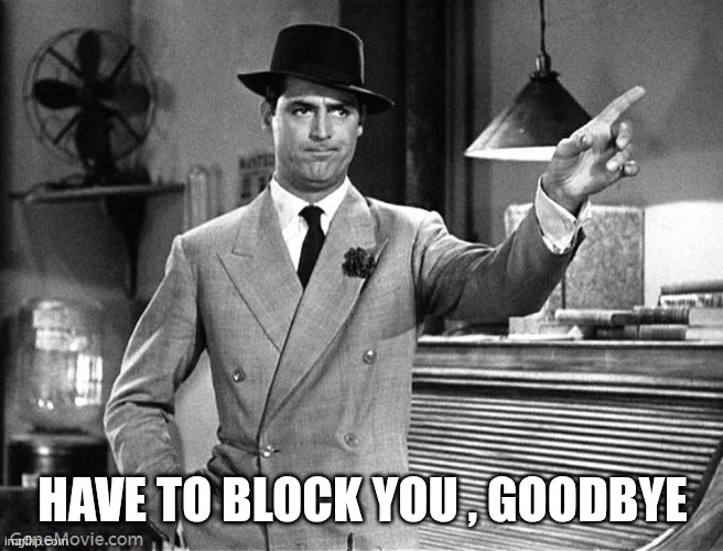 Get Out | HAVE TO BLOCK YOU , GOODBYE | image tagged in get out | made w/ Imgflip meme maker