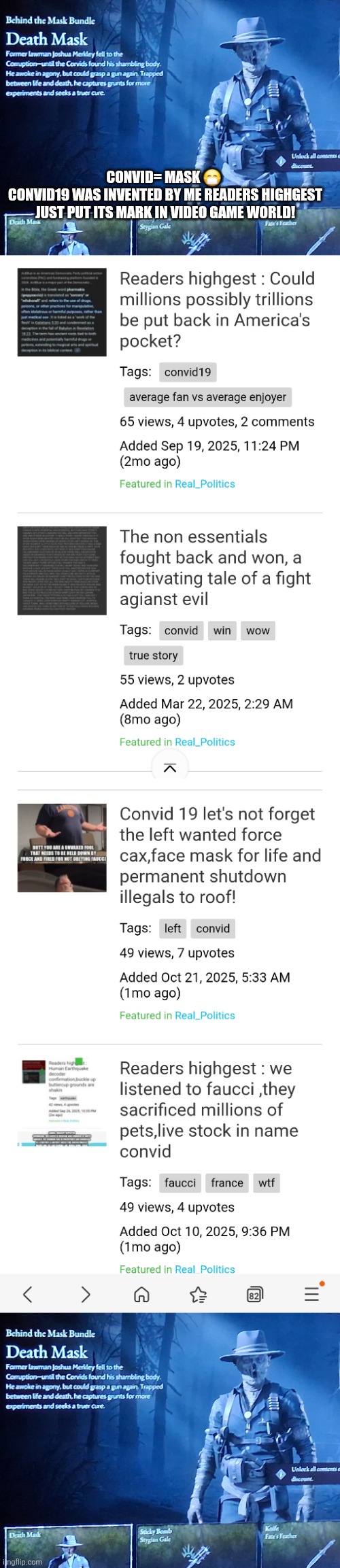 Decoder invents words inspires video games | CONVID= MASK 😷 
CONVID19 WAS INVENTED BY ME READERS HIGHGEST JUST PUT ITS MARK IN VIDEO GAME WORLD! | made w/ Imgflip meme maker