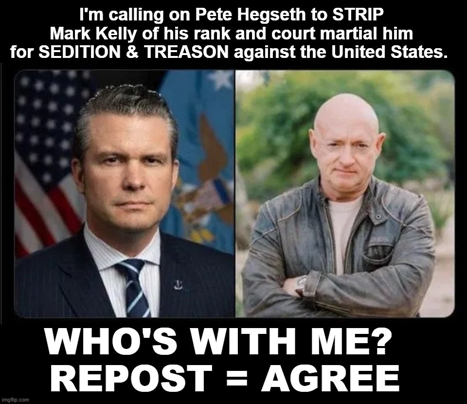 STRIP Mark Kelly of his rank and court martial him for SEDITION & TREASON against the United States! | image tagged in sedition,treason,mark kelly,pete hegseth,court martial,traitor | made w/ Imgflip meme maker